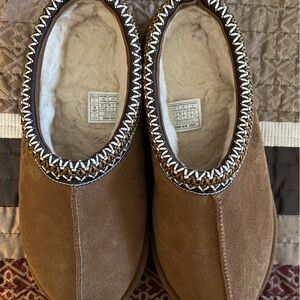 UGG Tan Suede Slippers with Soft Cream Interior